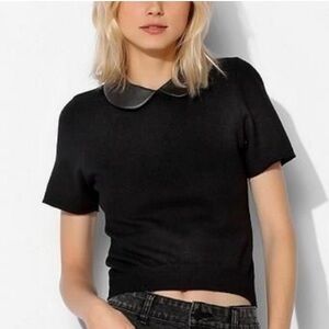 REFORMATION x Urban Renewal Purple Knit Collared Leather Top Shirt